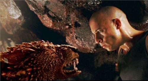 Riddick facing off with a prison dog