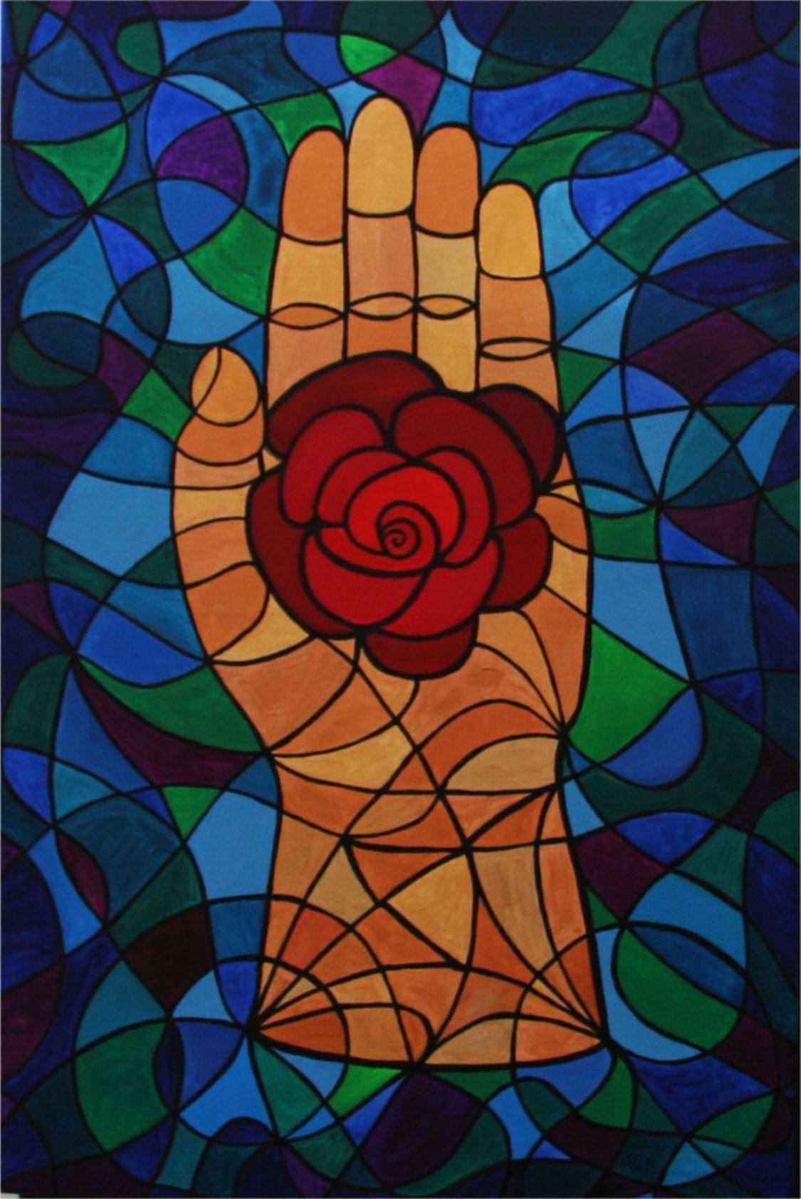 Rose in the hand symbol painting