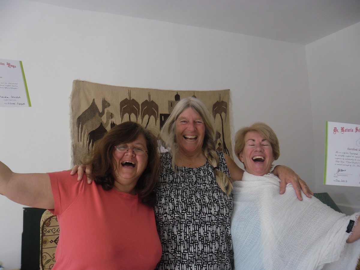 New Laughter Yoga Leaders Sandra and Teresa with Manda