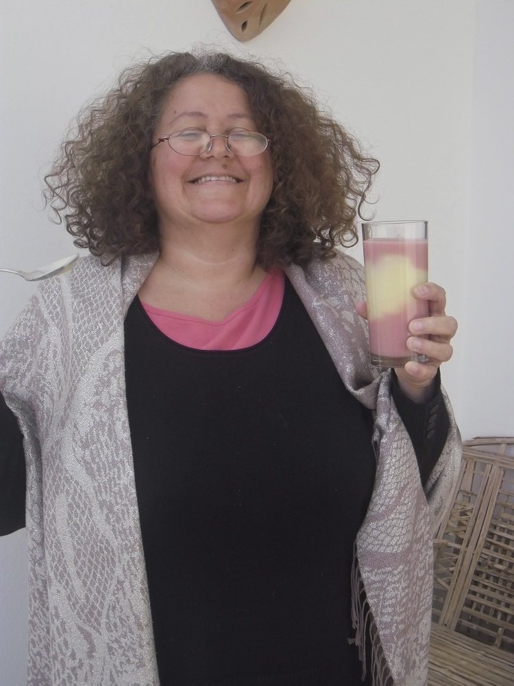 Sandra very happy juicing especially with fruity sunrise surprise