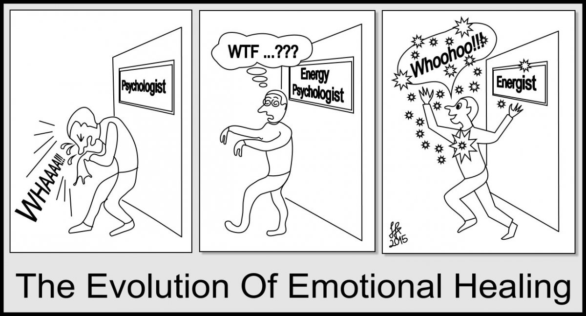 The Evolution Of Emotional Healing Psychology to Energy Psychology to Modern Energy Cartoon by Silvia Hartmann