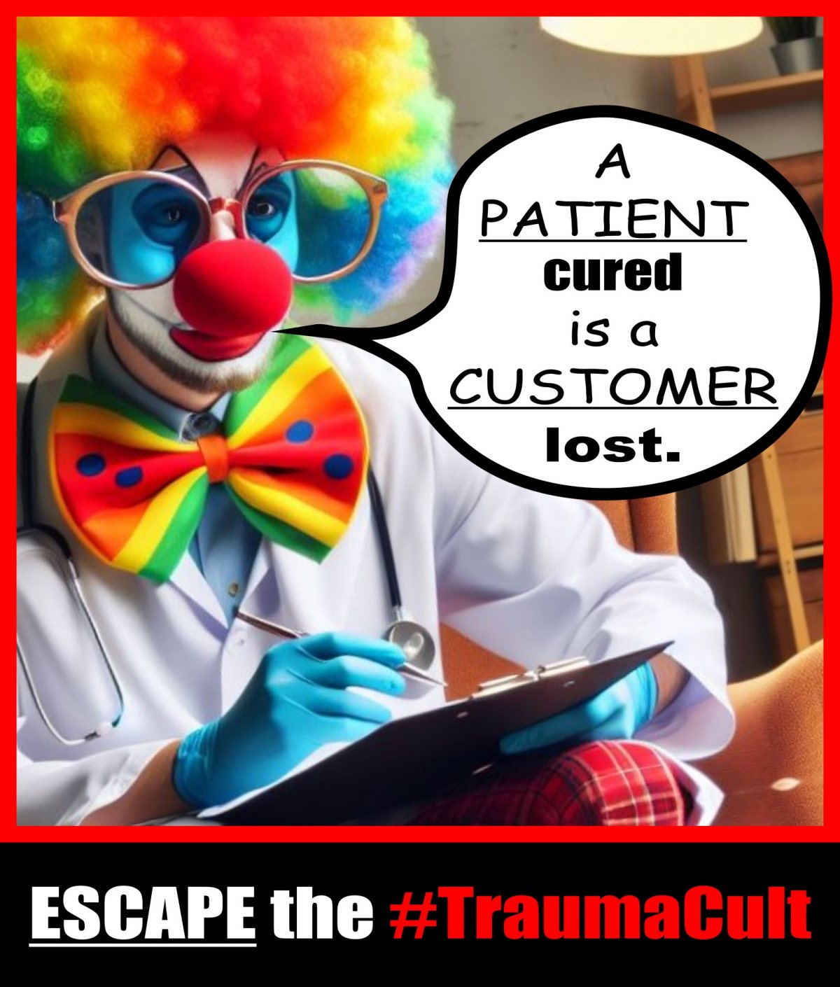 A patient cured is a patient lost - ESCAPE the trauma cult NOW!