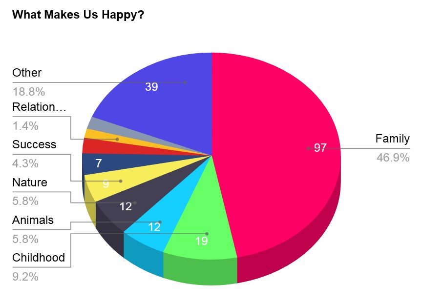 What makes us happy - the 207 Pie Chart What makes us happy - the 207 Pie Chart
